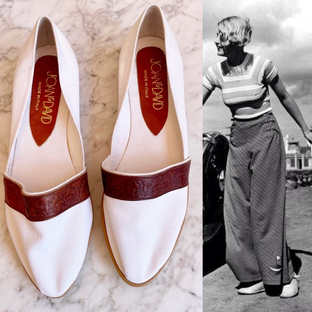 Vintage 80s Italian Canvas and Leather Slip on Espadrille - Picture 8 of 16